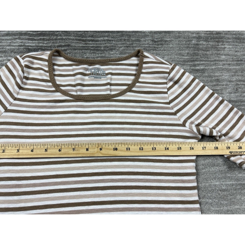 Time and Tru Top Womens Small Brown Striped Short Sleeve Cotton‎ Blend - Picture 4 of 11